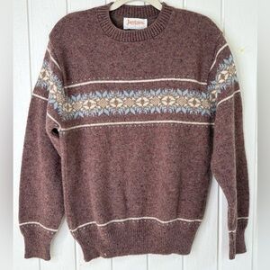 Vintage 100% Wool Sweater Fair Isle Nordic Style Crewneck Size Large